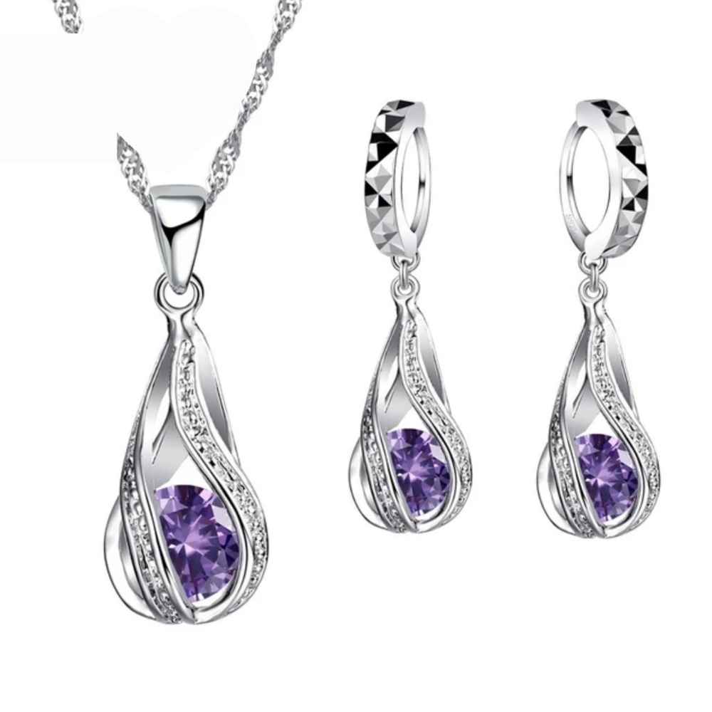 Sterling Silver Wedding Jewelry SetforWomen,SwirlingWaterDropp,Bridal,925STAMPED - Picture 8 of 9